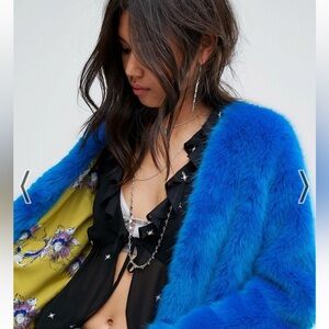 Free People Electric Blue Faux Fur Long Coat